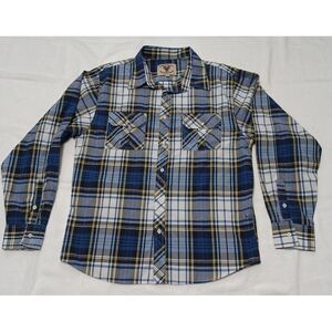 American Heritage Mens XL Plaid Button Down‎ Shirt Blue White Yellow Long Sleeve